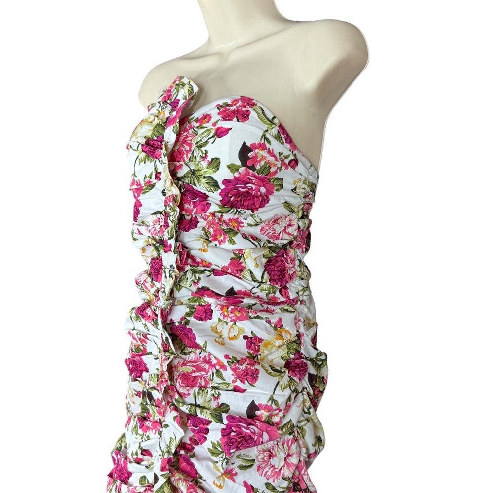 Mable Pink Floral Strapless Ruched Ruffle Mini Dress Size M - Picture 6 of 17